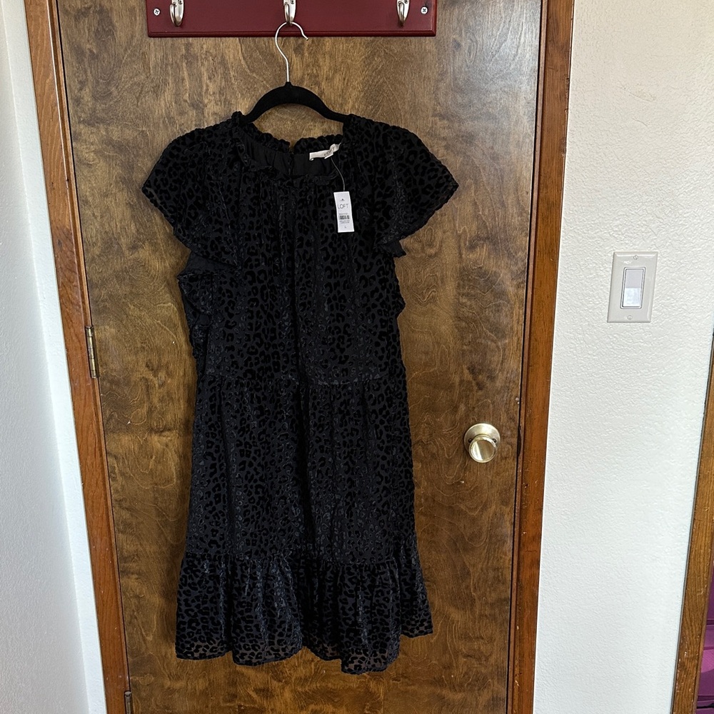 LOFT Black Leopard Print Midi Dress